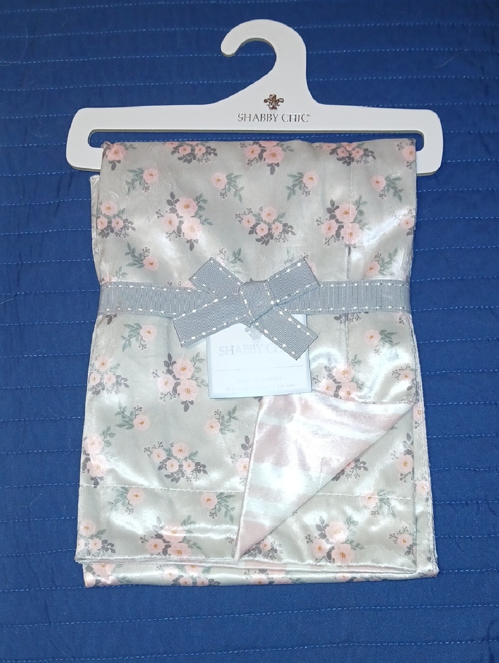 Shabby Chic NEW Floral Satin and Pink Stripes Baby Blanket